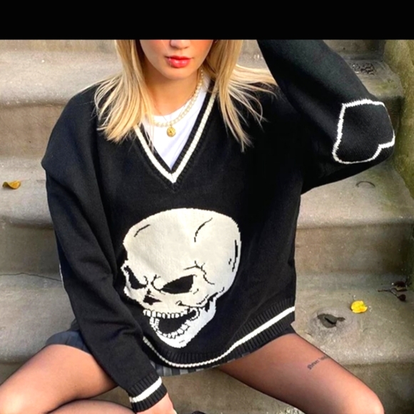 Shein Curvy Halloween Skull Sweater - Picture 2 of 9